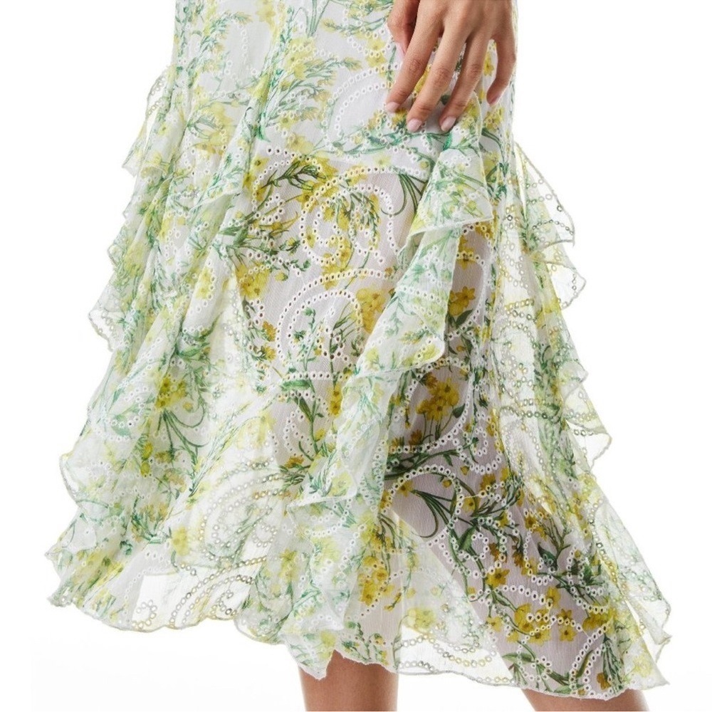Alice + Olivia Jocelyn Godet Midi Skirt in Sun Ditsy off White Size 12 - Picture 5 of 8